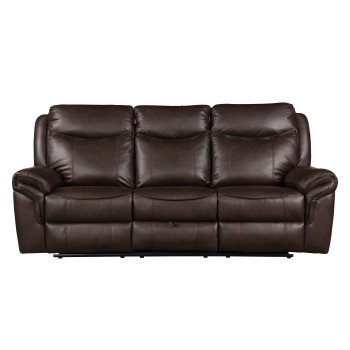 ARAM Double Reclining Sofa with Center Drop-Down Cup Holders Dark Brown