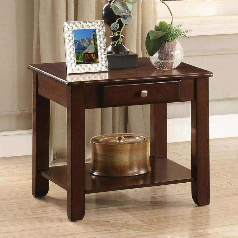 Ballwin End Table with Functional Drawer - Deep Cherry