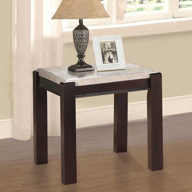 Festus End Table - Marble Top - Dark Cherry