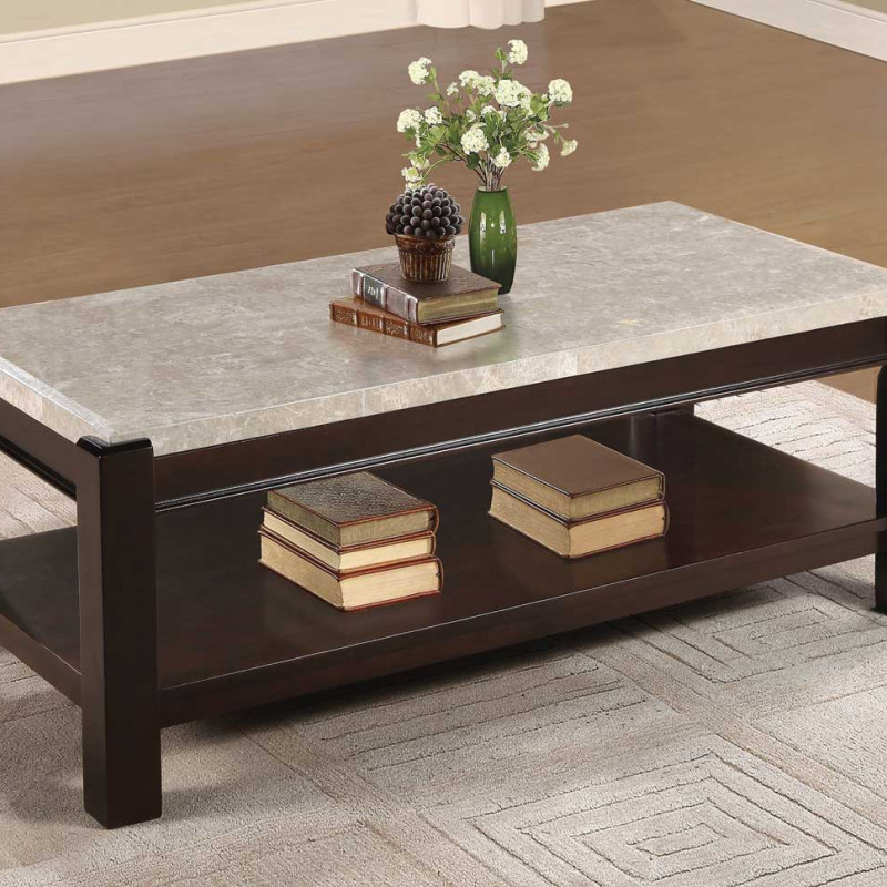 Festus Cocktail Table - Marble Top - Dark Cherry