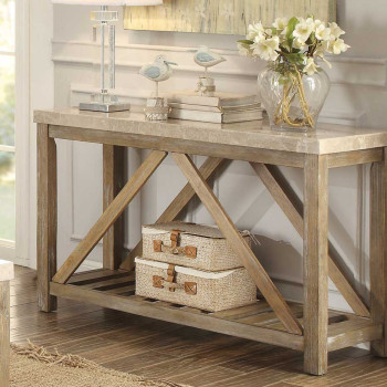 Ridley Sofa Table with Marble Top - Weathered Wood Finish