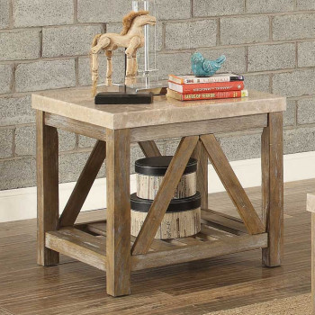Ridley End Table with Marble Top - Weathered Wood Finish