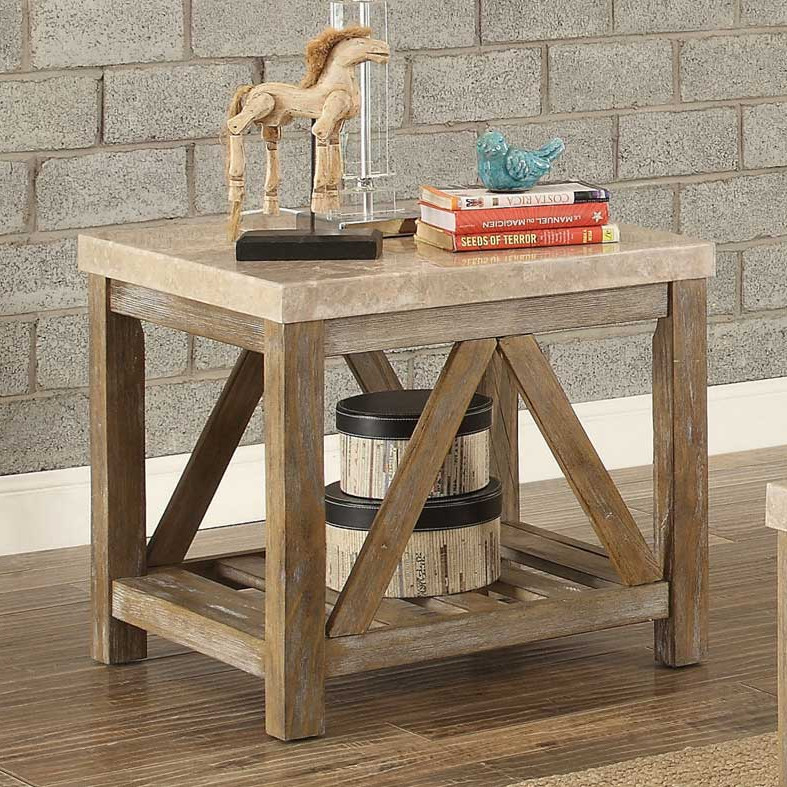Ridley End Table with Marble Top - Weathered Wood Finish