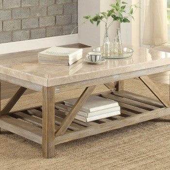 Ridley Cocktail Table with Marble Top - Weathered Wood Finish