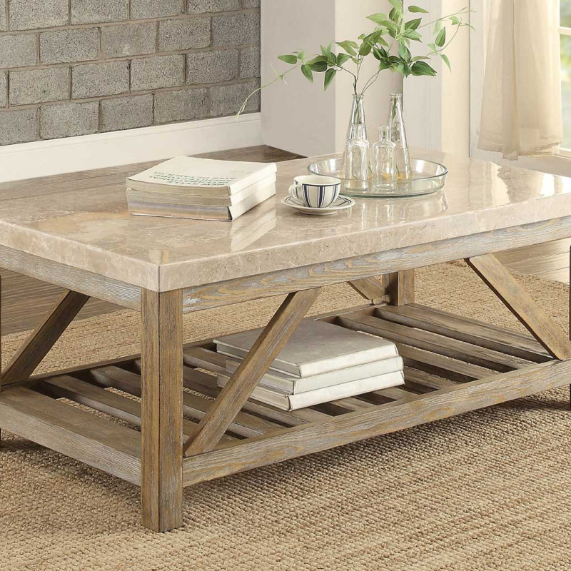 Ridley Cocktail Table with Marble Top - Weathered Wood Finish