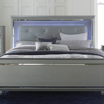 Allura Eastern King Bed, LED Lighting - Silver