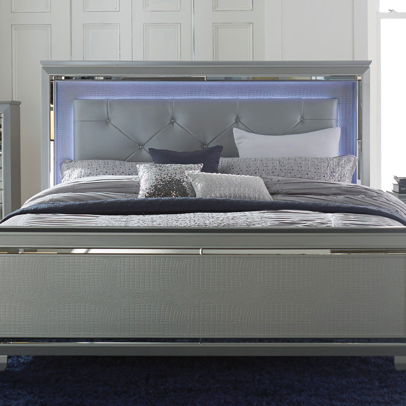 Allura California King Bed with LED Lighting - Silver