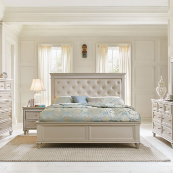 Celandine Upholstered Bedroom 4Pc Set - Silver