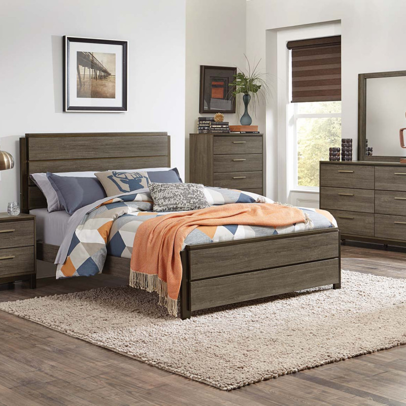 Vestavia Panel Bedroom Set 4 Pc - Grey/Dark Brown