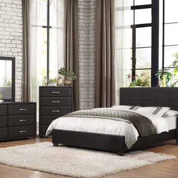 Lorenzi Upholstered Platform Bedroom Set 4 Pc - Black Vinyl