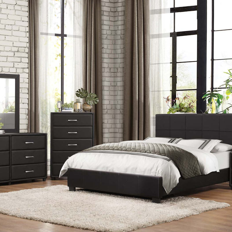 Lorenzi Upholstered Platform Bedroom Set 4 Pc - Black Vinyl