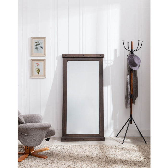 7103 LIGHT BROWN 31.5x63 Wooden Beveled Wall Mirror
