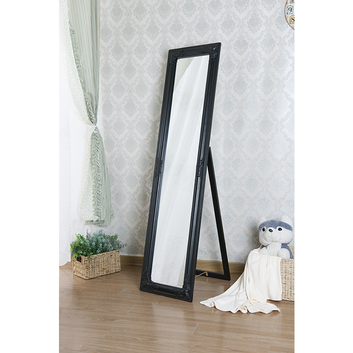 7058-BK BLACK Full Length Standing Intricate Ornamental Mirror