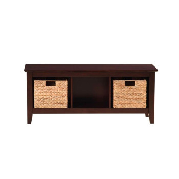 3680 BROWN Pulaski Wooden Storage Bench w/ 2 Baskets