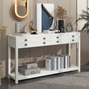 3630 58 L WHITE Retro Distressed Wooden Console Table