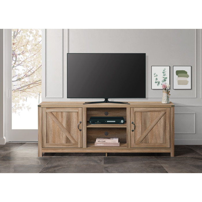 2058 70 in. L RUSTIC OAK Faux Wood Paper Laminated TV Stand