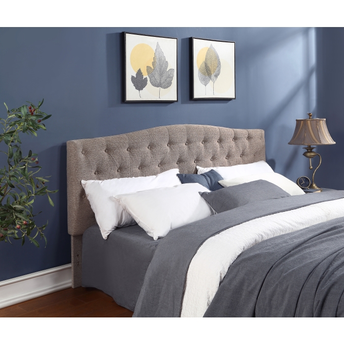 9BX02-QUEEN-BR BROWN Linen Camelback Headboard Only - QUEEN