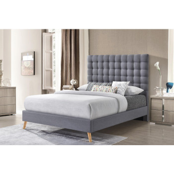 7676-CKING LIGHT GRAY Linen Grid Tufted Platform Bed - CALIFORNIA KING