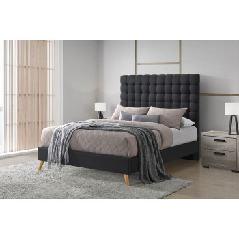 7675-CKING DARK GRAY Linen Grid Tufted Platform Bed - CALIFORNIA KING