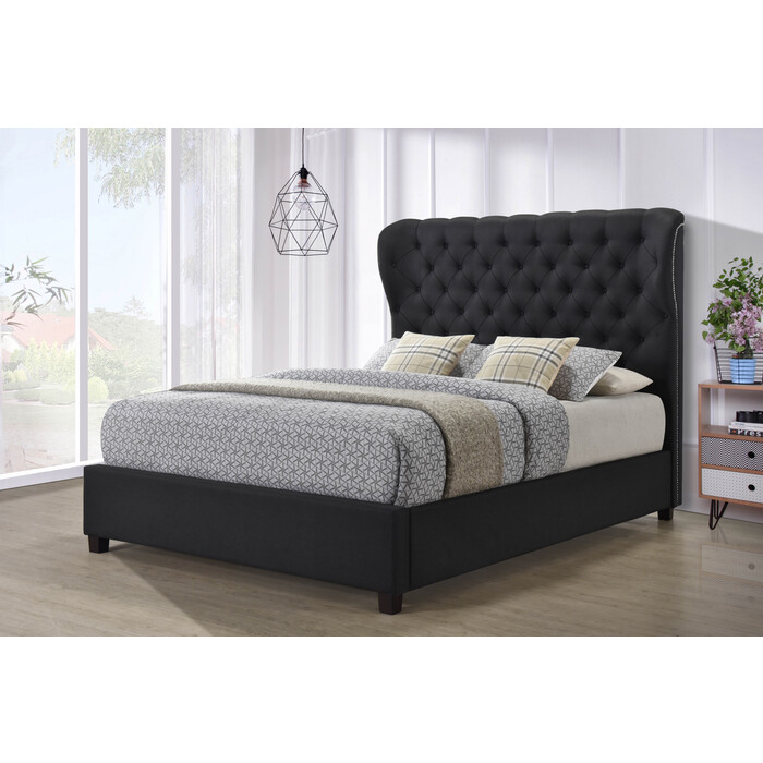 7672-CKING DARK GRAY Linen Curved Wing Back Platform Bed - CALIFORNIA KING