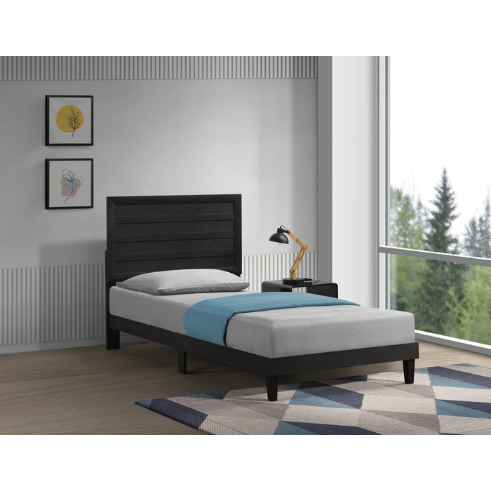 7666-TWIN CAPPUCCINO Horizontal Slat Accent Wooden Panel Platform Bed - TWIN XL