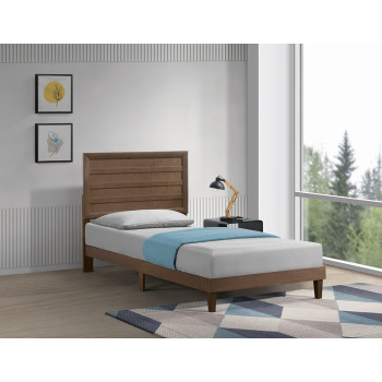 7663-TWIN BROWN Horizontal Slat Accent Wooden Panel Platform Bed - TWIN XL