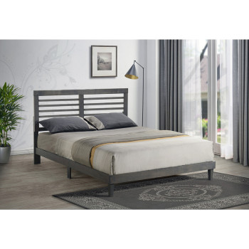 7661-TWIN GRAY Mid-Century Modern Wooden Platform Bed - TWIN XL