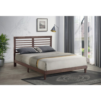 7660-TWIN BROWN Mid-Century Modern Wooden Platform Bed - TWIN XL
