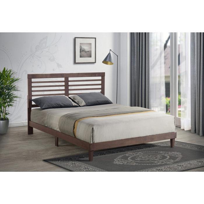 7660-QUEEN BROWN Mid-Century Modern Wooden Platform Bed - QUEEN