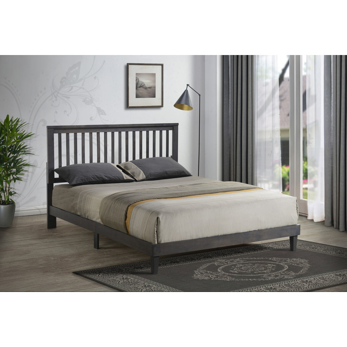 7657-QUEEN GRAY Mission Modern Wooden Platform Bed - QUEEN