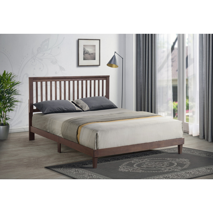 7656-QUEEN BROWN Mission Modern Wooden Platform Bed - QUEEN