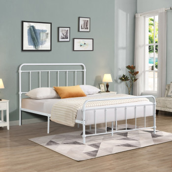 7653-FULL WHITE Farmhouse Classic Metal Platform Bed - FULL