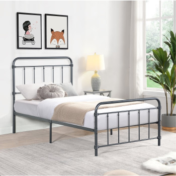 7652-FULL DARK GRAY Farmhouse Classic Metal Platform Bed - FULL