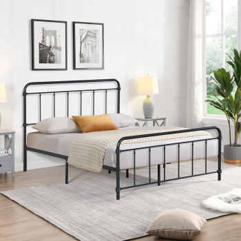7651-TWIN BLACK Farmhouse Classic Metal Platform Bed - TWIN
