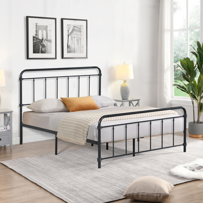 7651-FULL BLACK Farmhouse Classic Metal Platform Bed - FULL