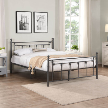 7636-FULL DARK GRAY Victorian Metal Platform Bed - FULL