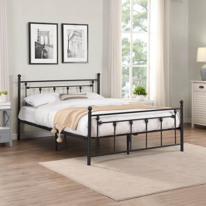 7635-QUEEN BLACK Victorian Metal Platform Bed - QUEEN