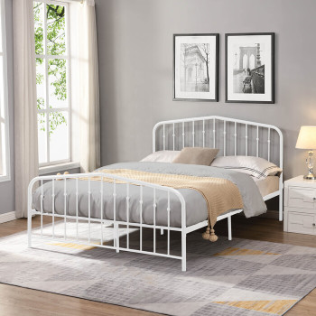 7633-FULL WHITE Vintage Victorian Arc Metal Platform Bed - FULL