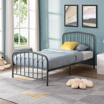 7632-FULL DARK GRAY Vintage Victorian Arc Metal Platform Bed - FULL