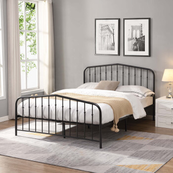 7631-QUEEN BLACK Vintage Victorian Arc Metal Platform Bed - QUEEN