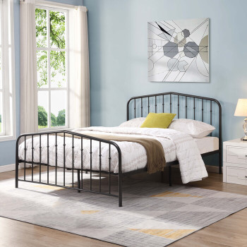 7631-FULL BLACK Vintage Victorian Arc Metal Platform Bed - FULL