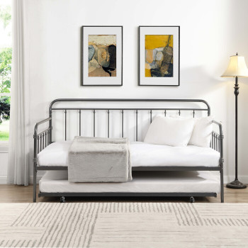 7625 DARK GRAY Farmhouse Classic Metal Day Bed w/ Trundle - TWIN-TWIN