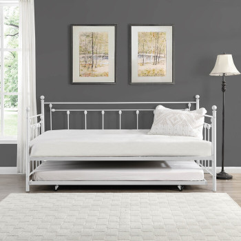 7621 WHITE Victorian Metal Daybed w/ Trundle - TWIN-TWIN