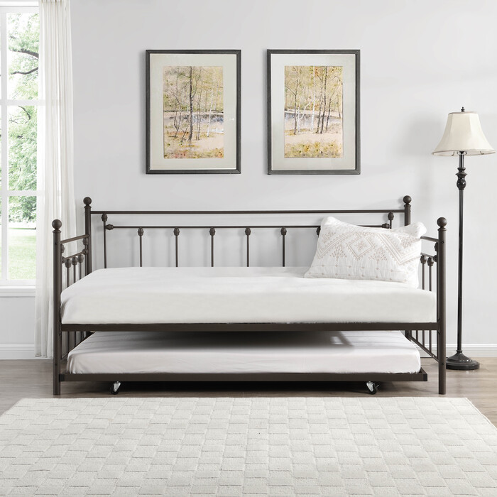 7622 COPPER Victorian Metal Daybed w/ Trundle - TWIN-TWIN
