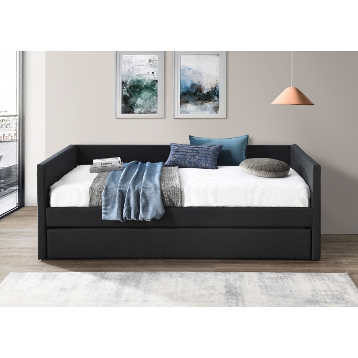 7613 CHARCOAL LINEN Square Arm Daybed w/ Trundle - TWIN-TWIN