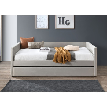 7612 BEIGE VELVET Square Arm Daybed w/ Trundle - TWIN-TWIN