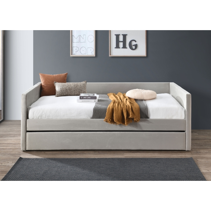 7612 BEIGE VELVET Square Arm Daybed w/ Trundle - TWIN-TWIN
