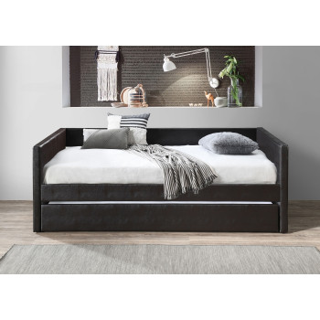 7610 BROWN PU Square Arm Daybed w/ Trundle - TWIN-TWIN