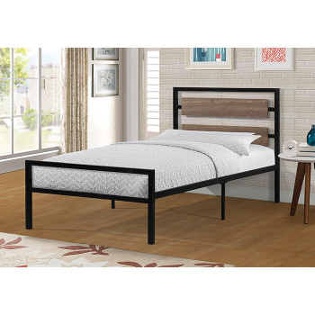 7595-TWIN BLACK FRAME Wooden Headboard Metal Platform Bed - TWIN