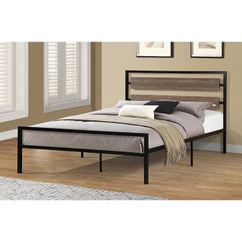 7595-FULL BLACK FRAME Wooden Headboard Metal Platform Bed - FULL